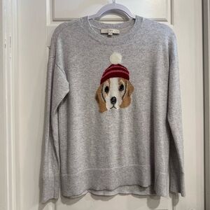LOFT Dog Sweater Small Gray Knit Beanie Puppy Graphic Winter Holiday